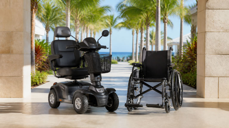 Mobility scooter and manual wheelchair available for rental in Punta Cana, Dominican Republic